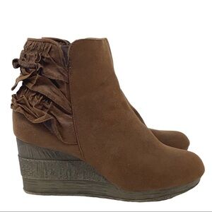 Sbicca Adaline Brown Ruffle Wedge Booties